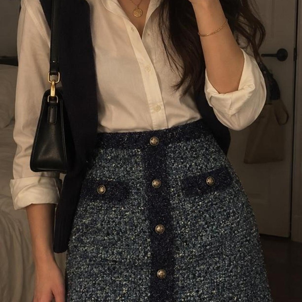 Preppy Vintage Tinsel and Sequin Blue Holiday Mini Skirt